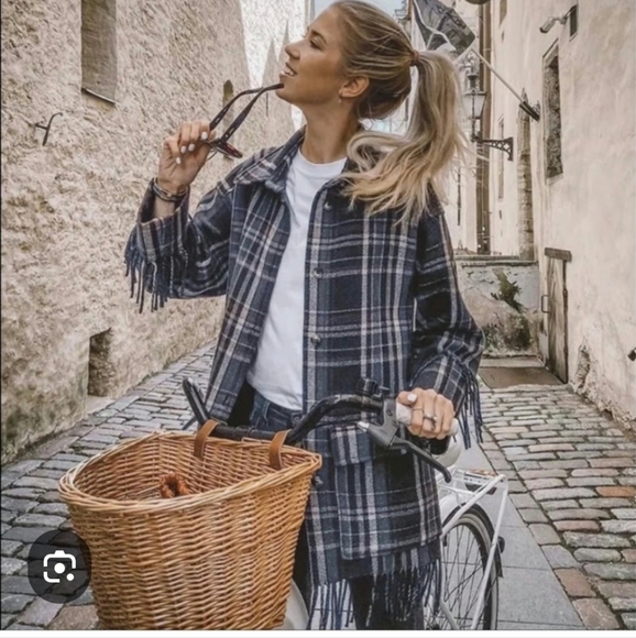 H&M Wool Blend Plaid Fringed Shacket Jacket Manteco Woven In Italy Collection XL - Picture 2 of 12